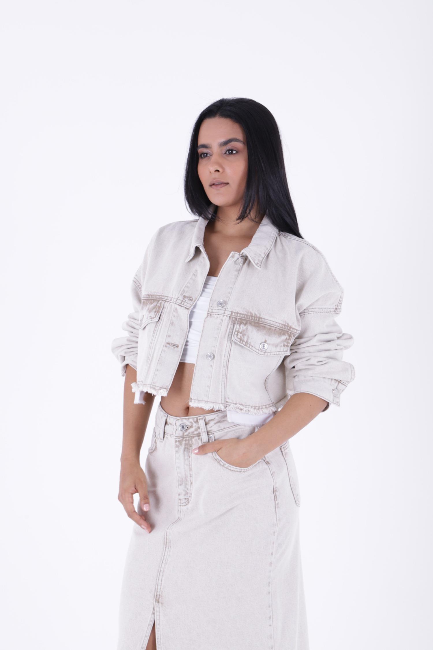 Astar Detaylı Kot Ceket 6016-29-(XS-L) Koyu Gri Kot