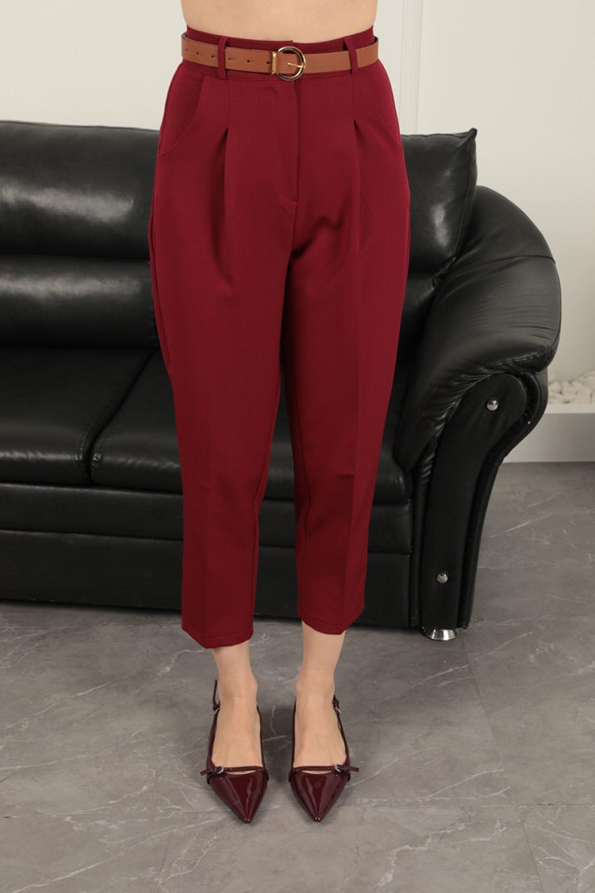 Atlas Fabric Women's Carrot Trousers-Burgundy