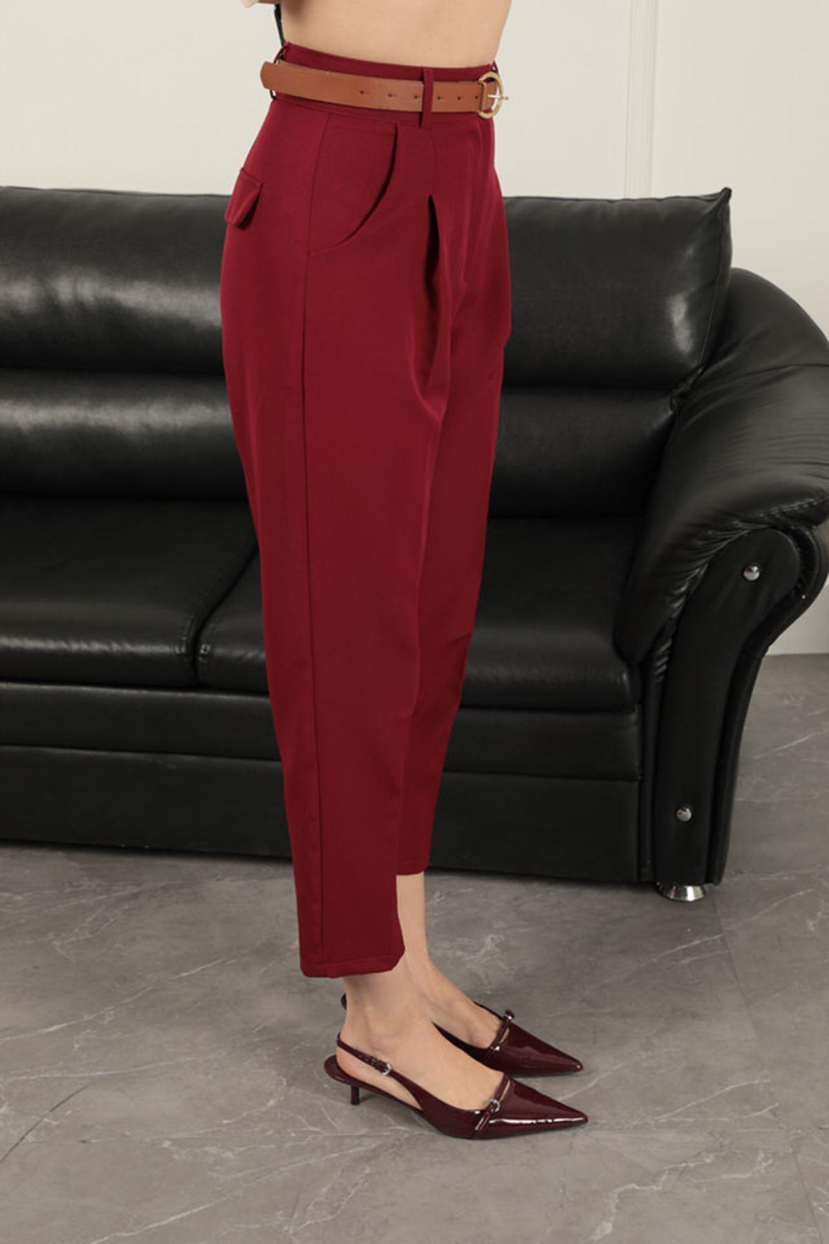 Atlas Fabric Women's Carrot Trousers-Burgundy