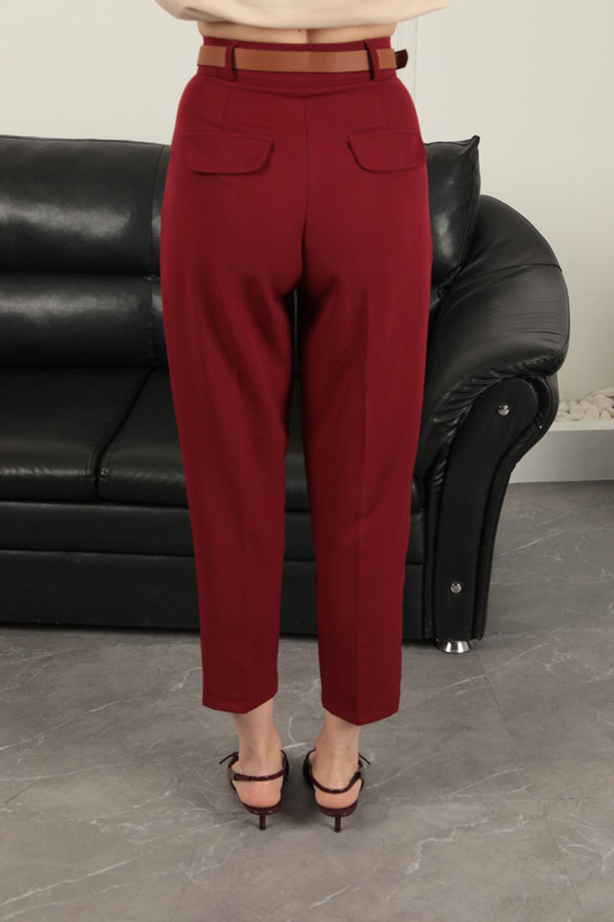 Atlas Fabric Women's Carrot Trousers-Burgundy