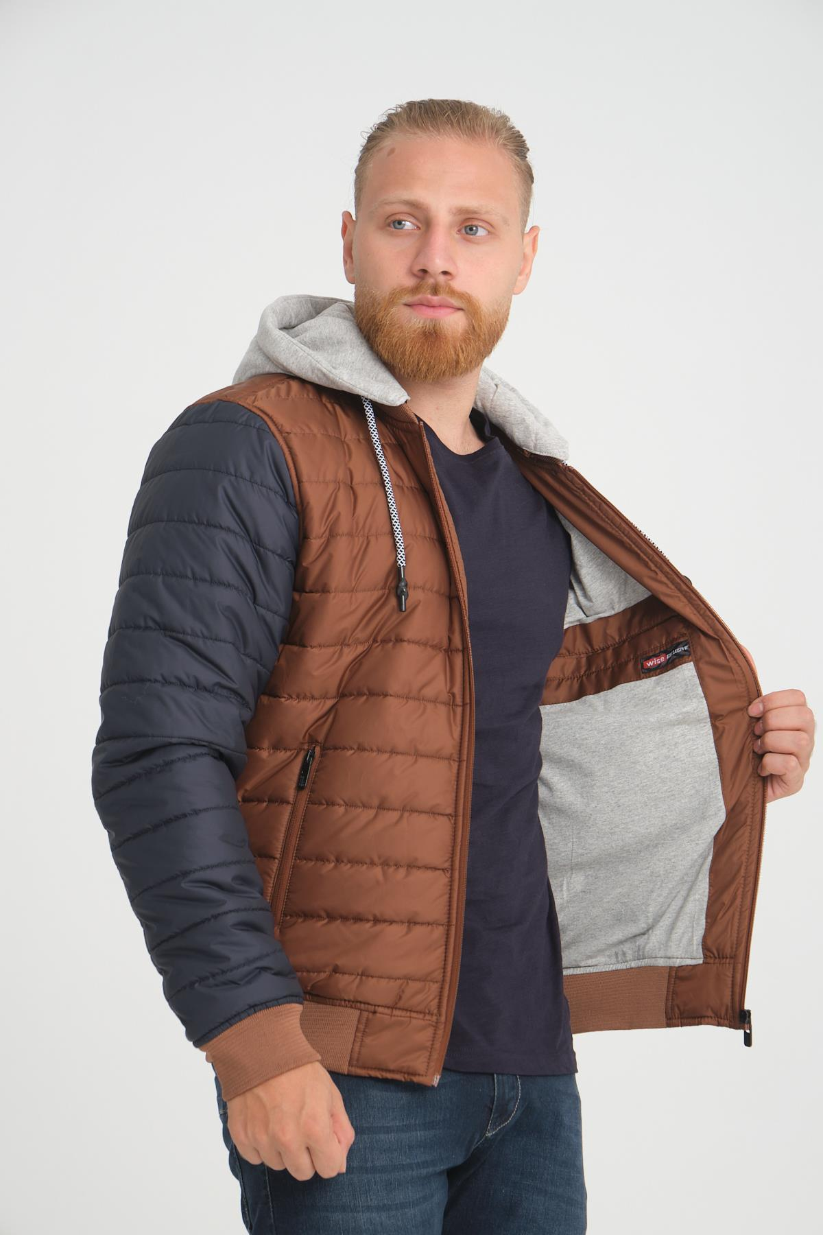 Wholesale Copper Two-Tone Puffer Detachable Hood Jacket 45761B