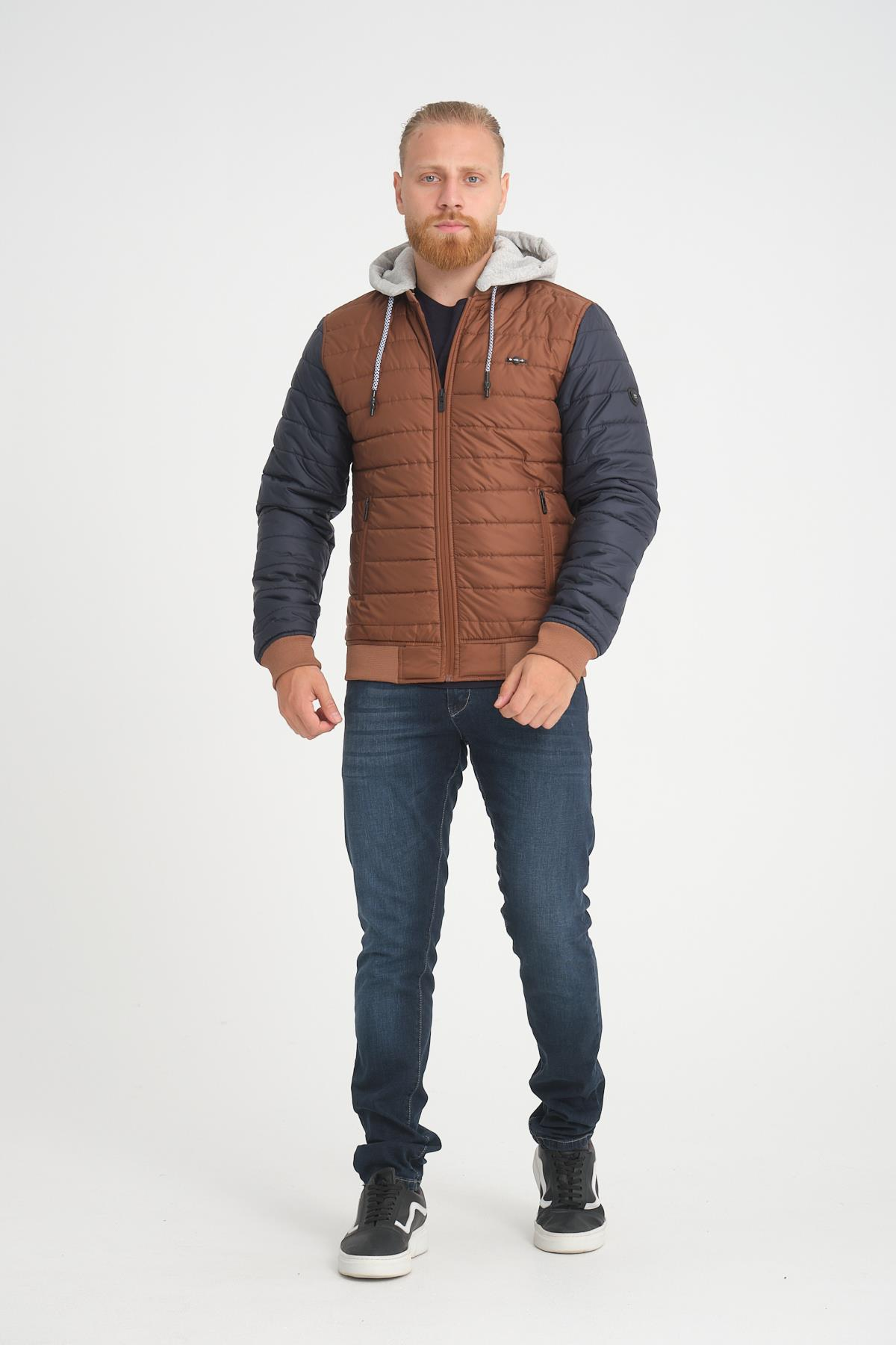 Wholesale Copper Two-Tone Puffer Detachable Hood Jacket 45761B