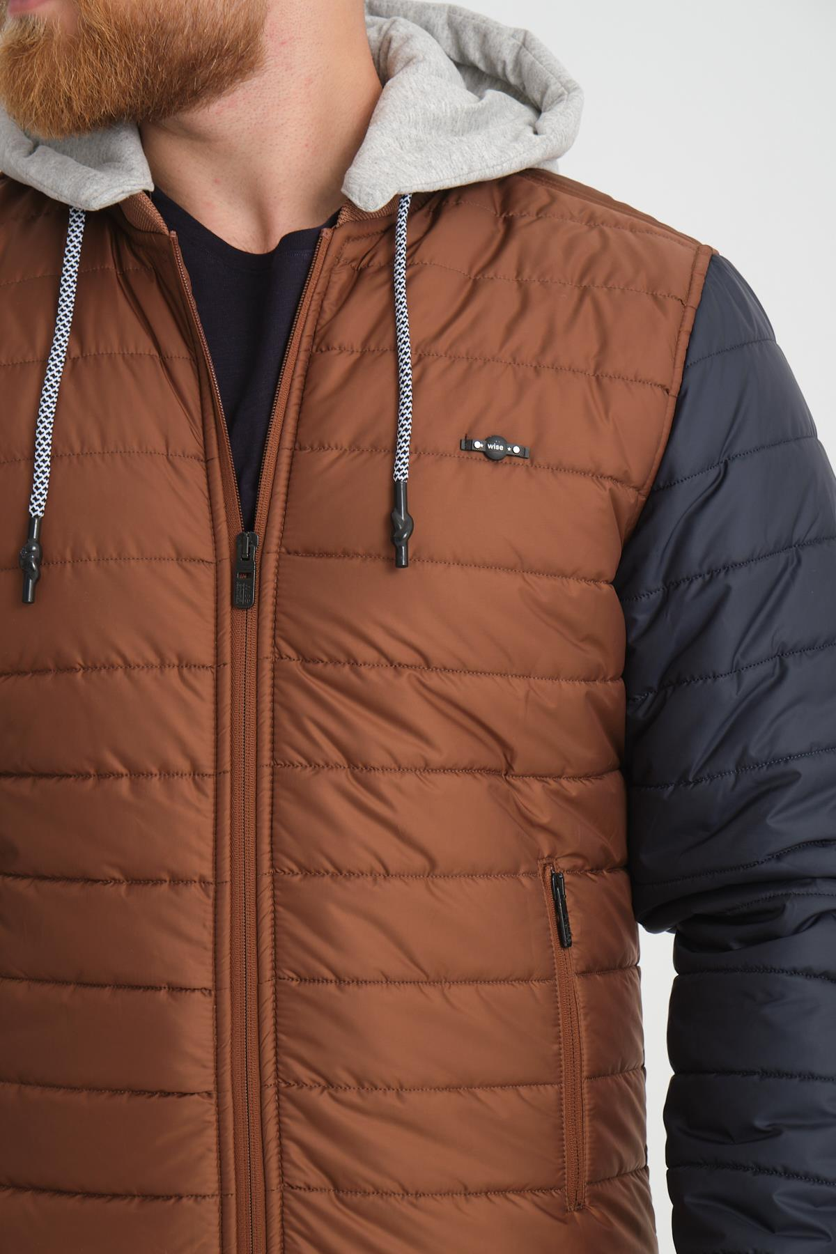 Wholesale Copper Two-Tone Puffer Detachable Hood Jacket 45761B