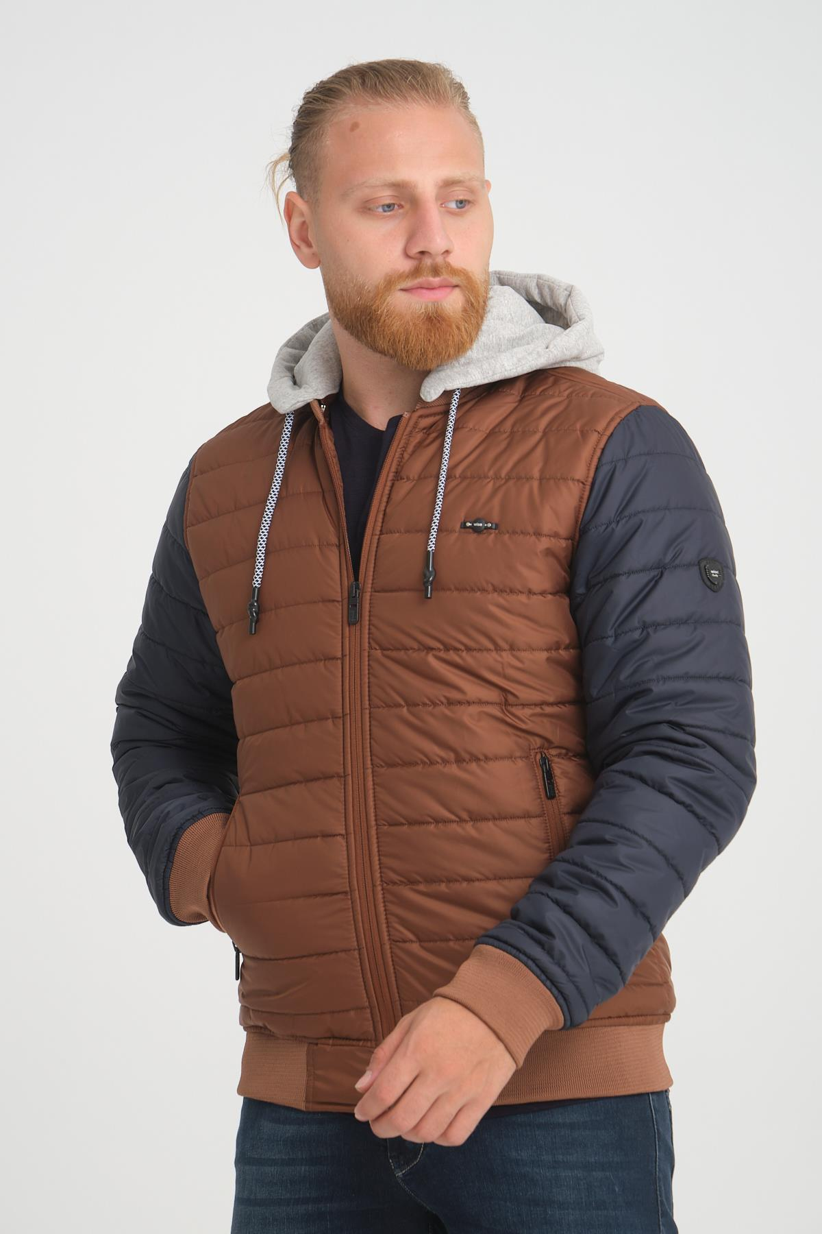 Wholesale Copper Two-Tone Puffer Detachable Hood Jacket 45761B