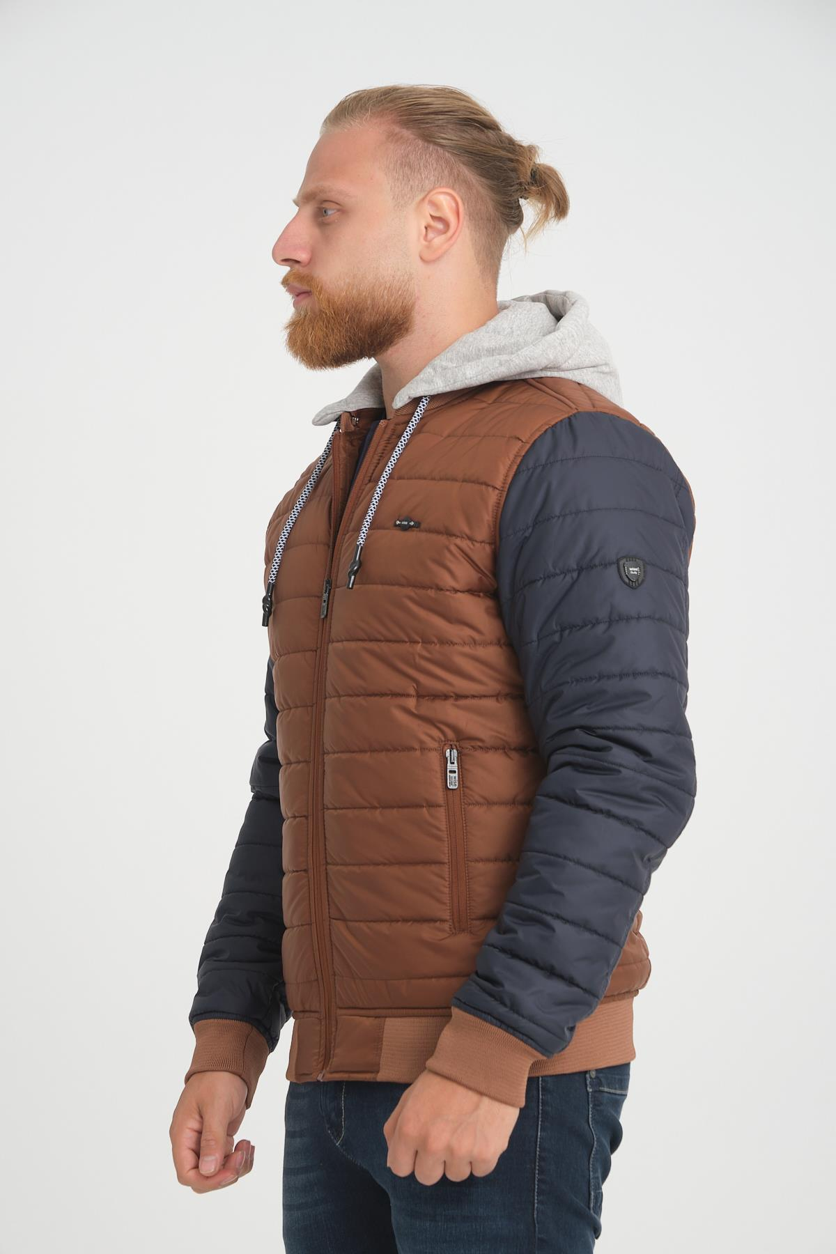 Wholesale Copper Two-Tone Puffer Detachable Hood Jacket 45761B