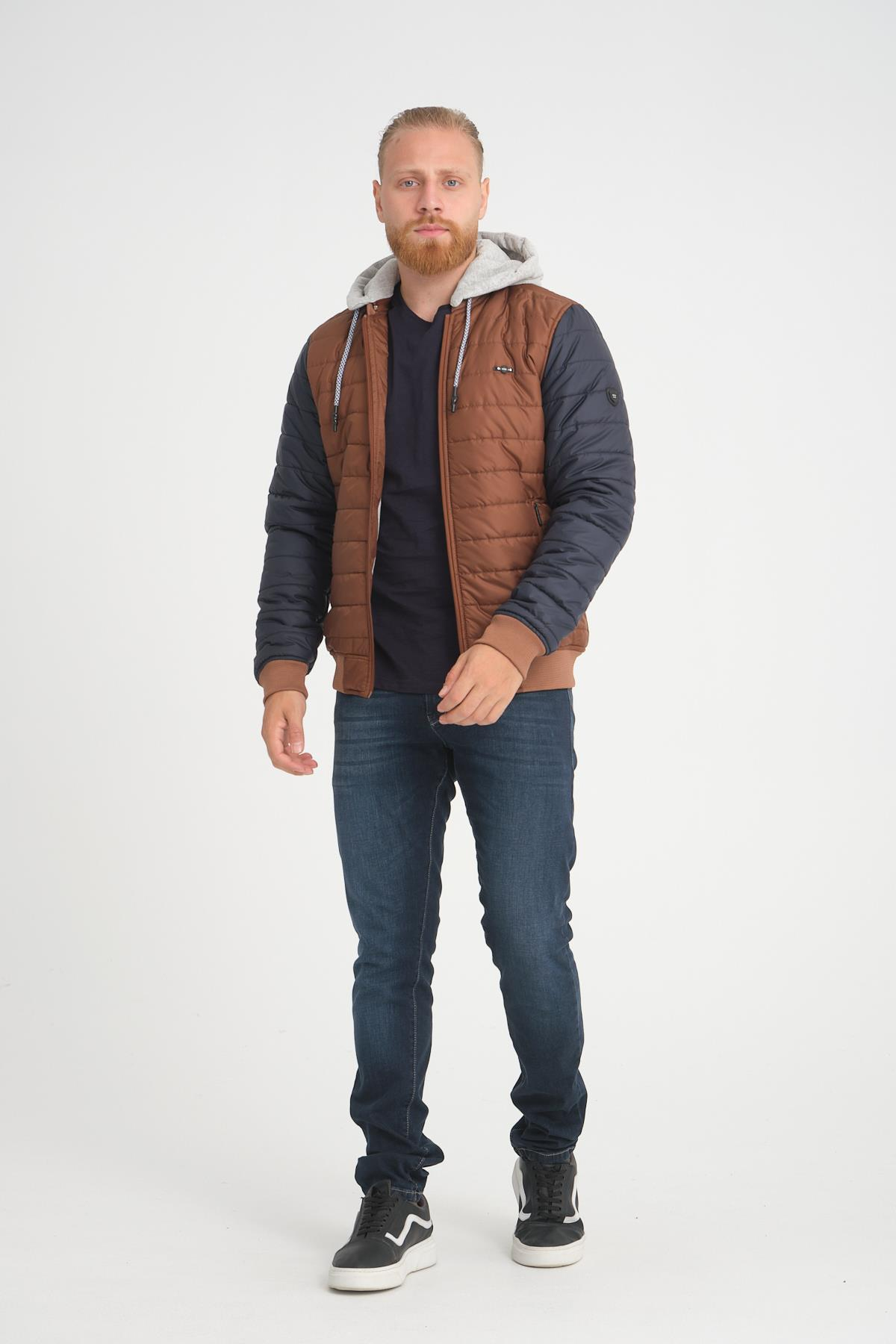 Wholesale Copper Two-Tone Puffer Detachable Hood Jacket 45761B