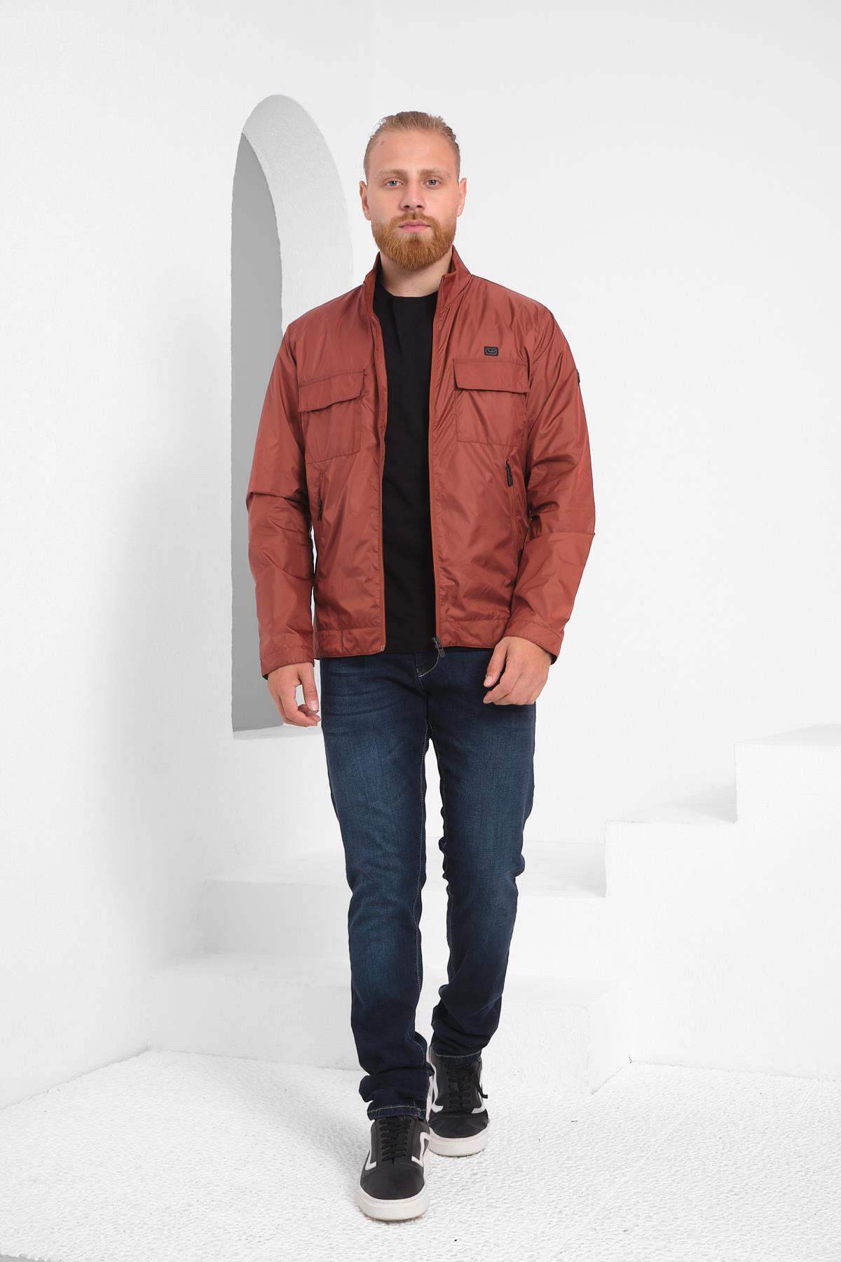 Wholesale Copper Stand Collar Pocketed Jersey Lined Spring Jacket 4074B