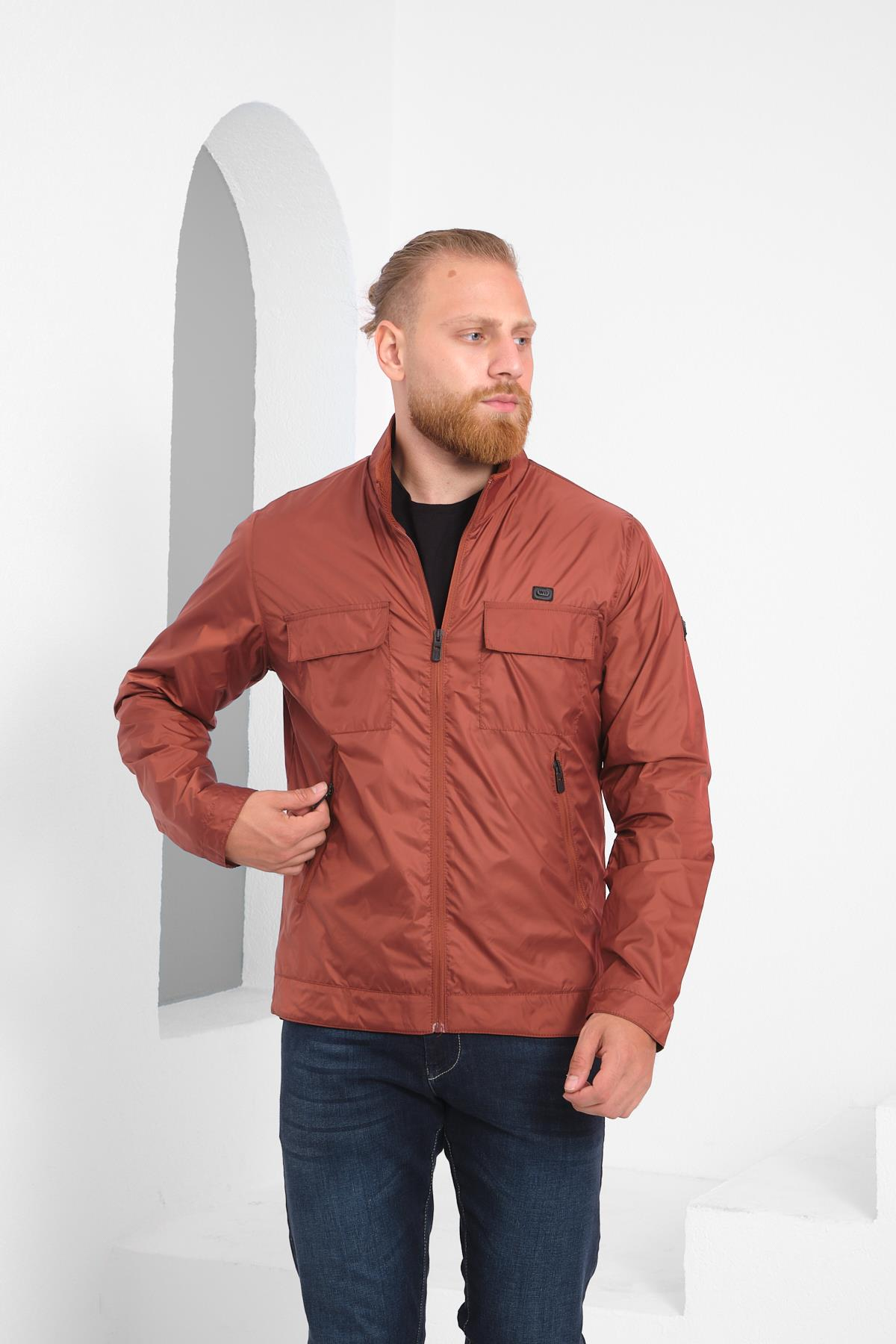 Wholesale Copper Stand Collar Pocketed Jersey Lined Spring Jacket 4074B