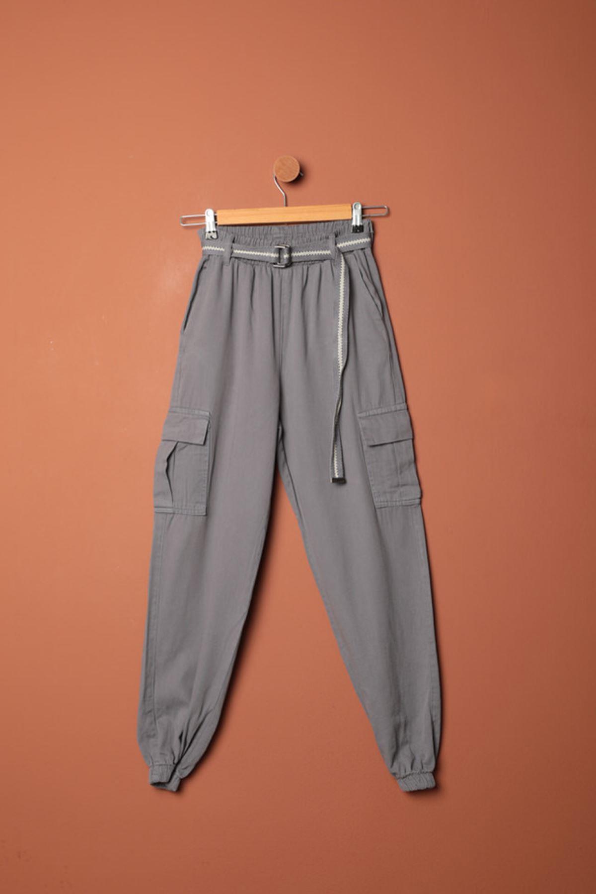 Belted Cargo Pants for Women-Anthracite