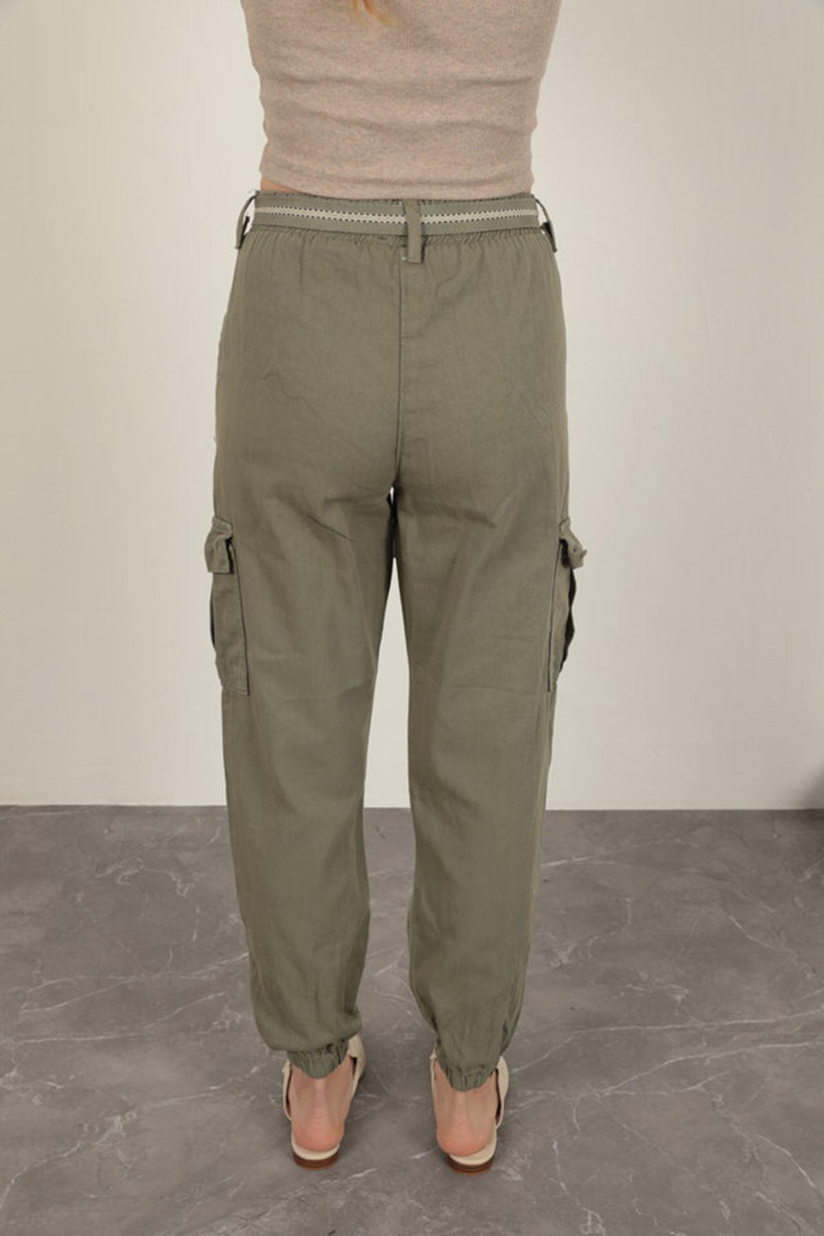 Belted Cargo Pants for Women-Khaki