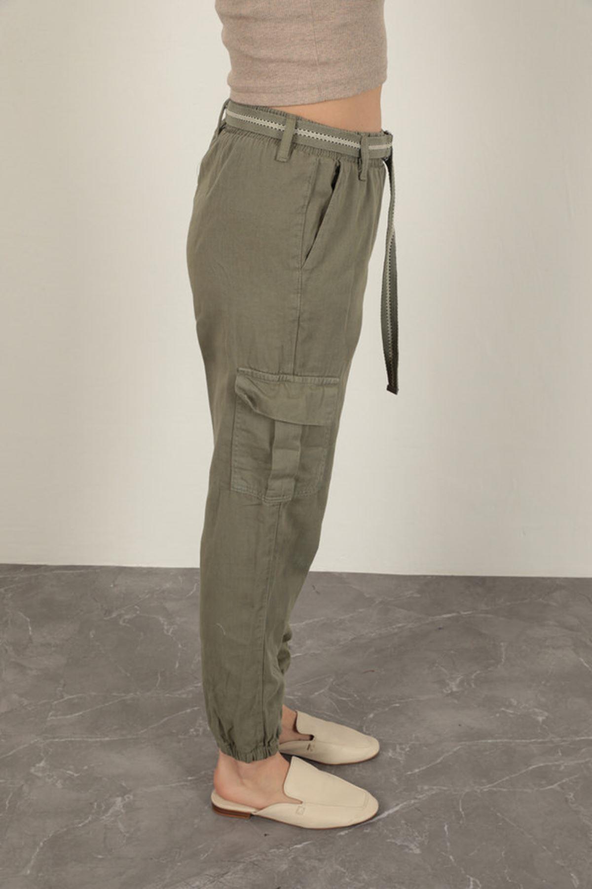 Belted Cargo Pants for Women-Khaki