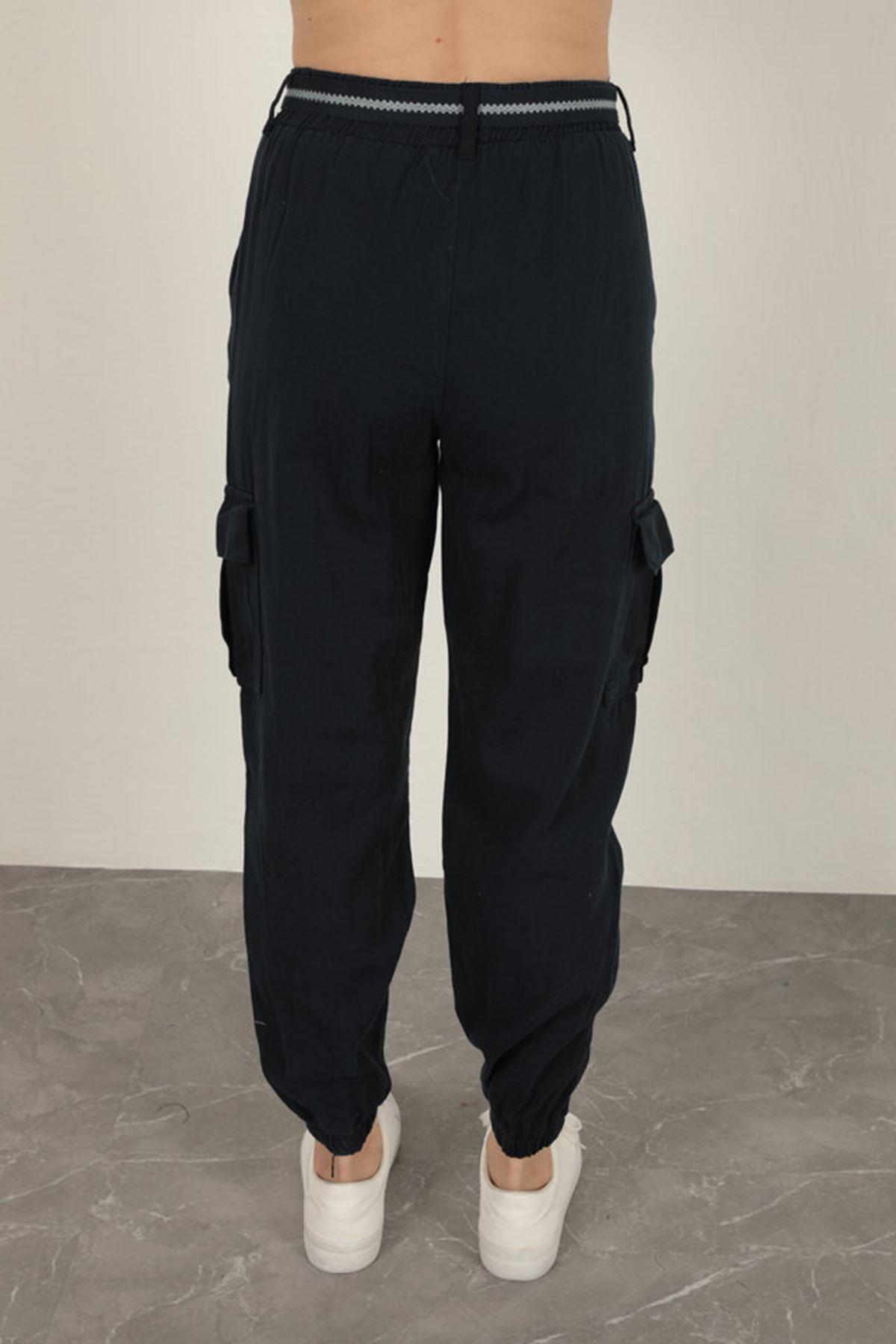 Belted Cargo Pants for Women-Navy Blue