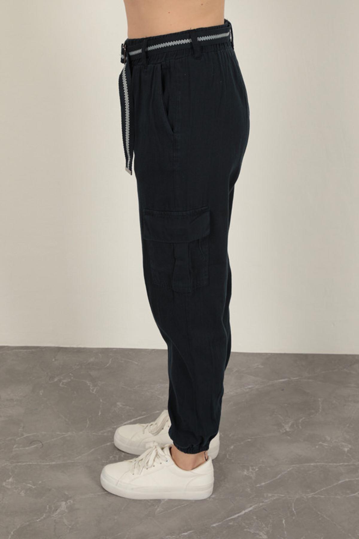 Belted Cargo Pants for Women-Navy Blue