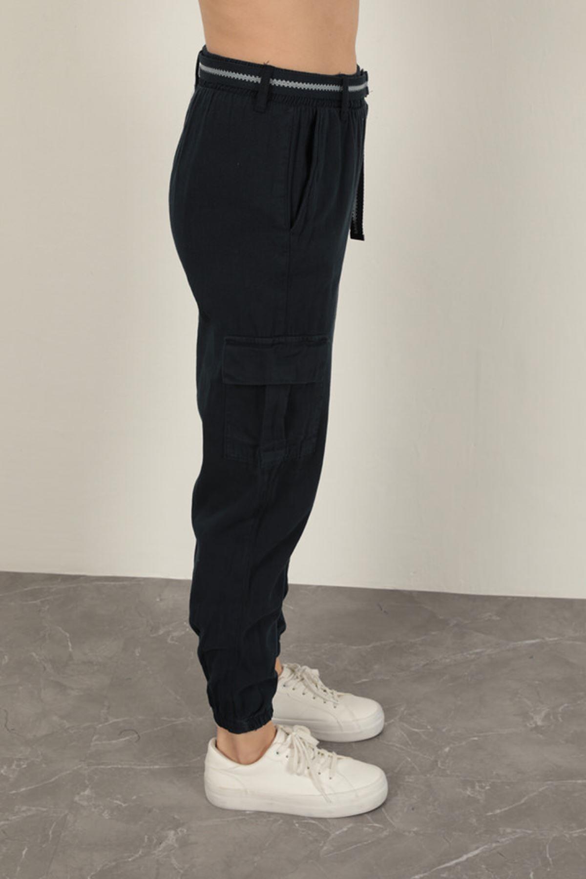 Belted Cargo Pants for Women-Navy Blue