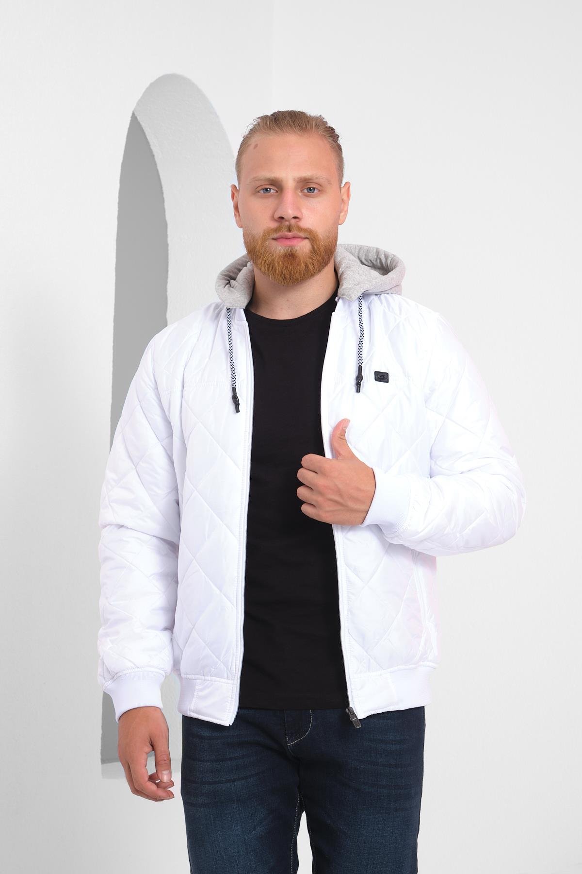 Wholesale White Diamond Pattern Detachable Hood Jacket 35733B