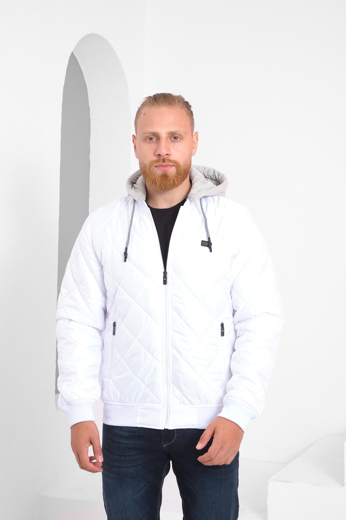 Wholesale White Diamond Pattern Detachable Hood Jacket 35733B