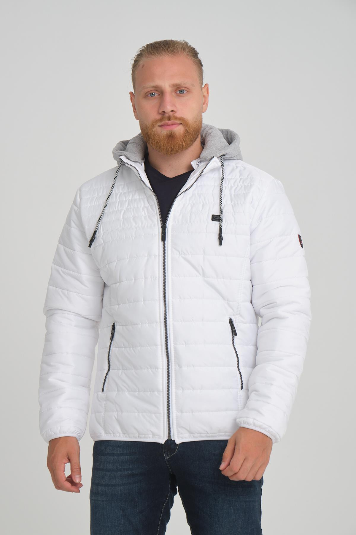 Wholesale White Hooded Jersey Lined Puffer Jacket 4563B