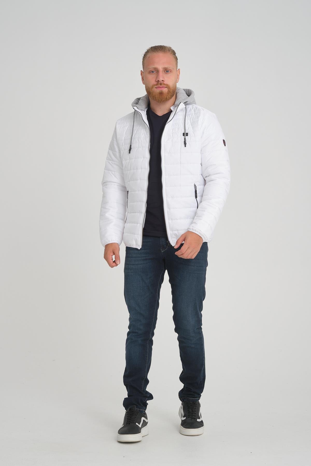 Wholesale White Hooded Jersey Lined Puffer Jacket 4563B