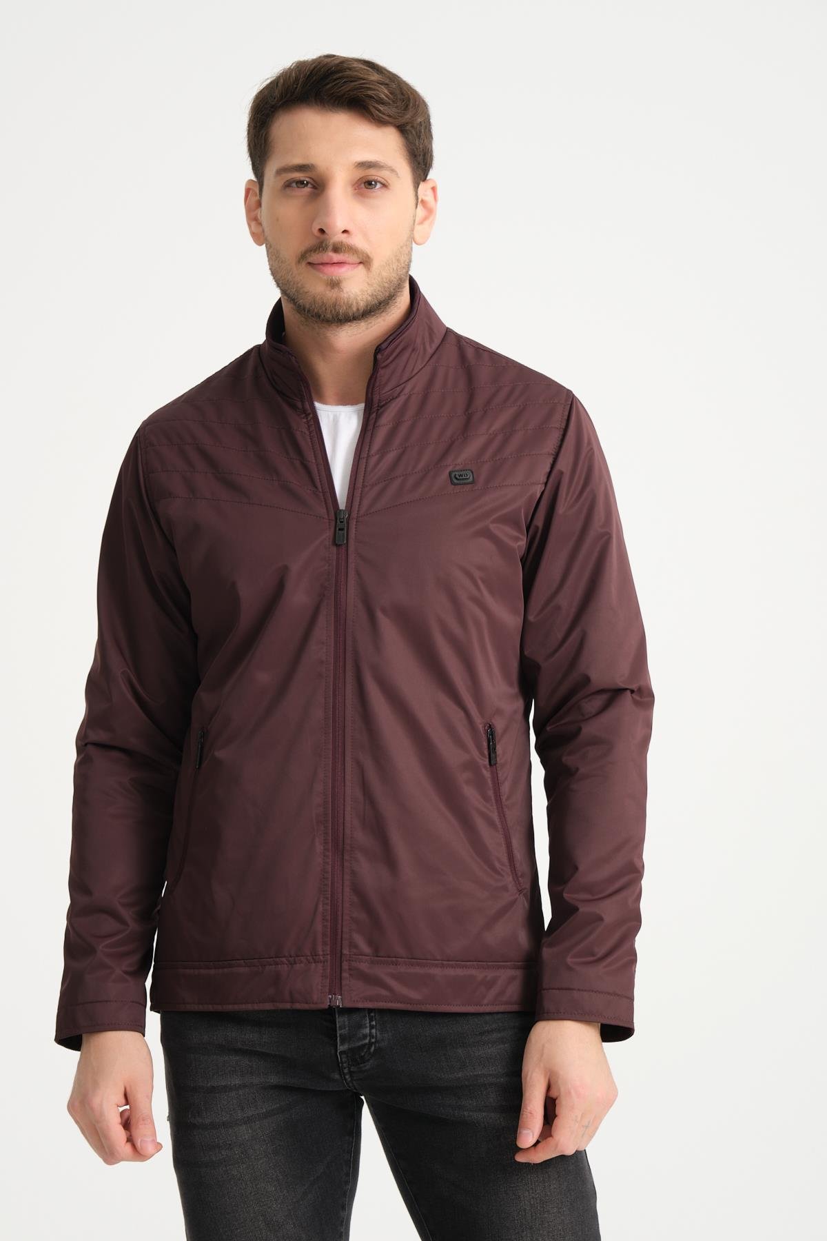 Wholesale Burgundy Stand Collar Spring Jacket 3066B