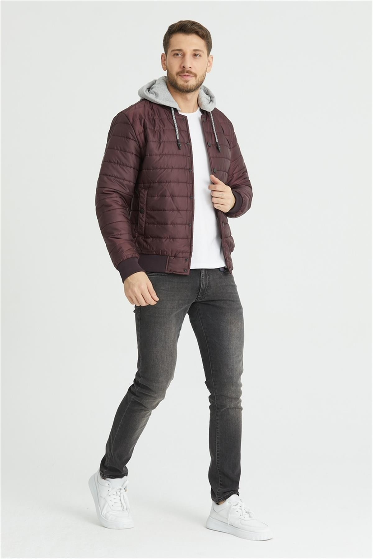 Wholesale Burgundy Hooded College Jacket 3774B