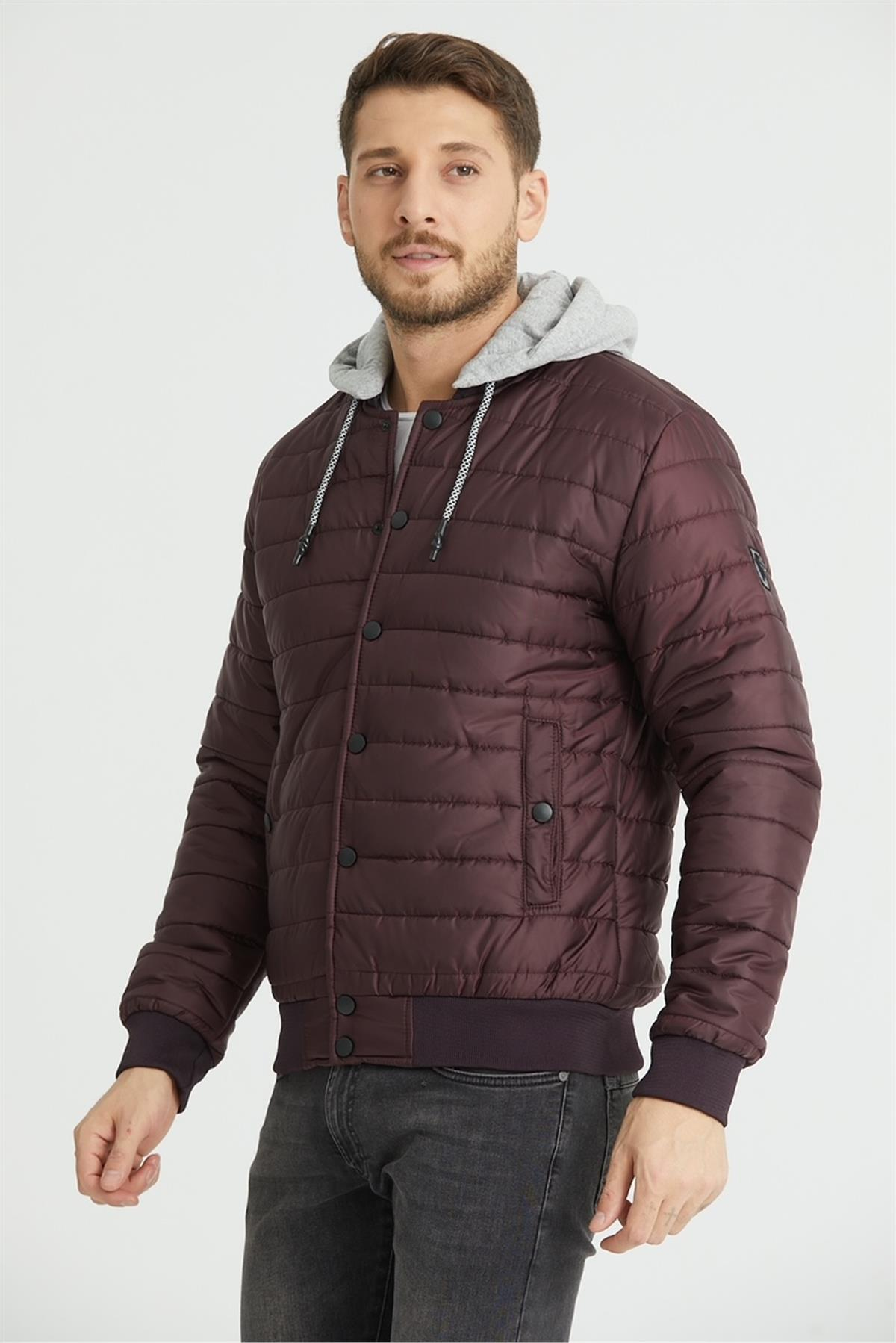 Wholesale Burgundy Hooded College Jacket 3774B