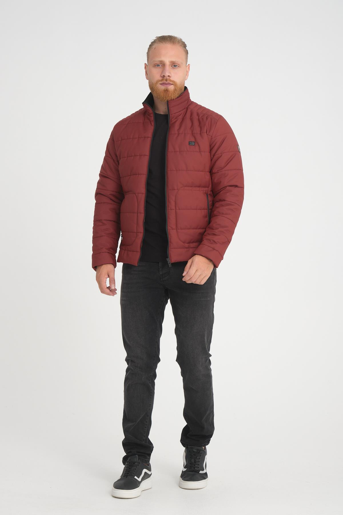 Wholesale Burgundy Ripstop Stand Collar Waterproof Jacket 3084B