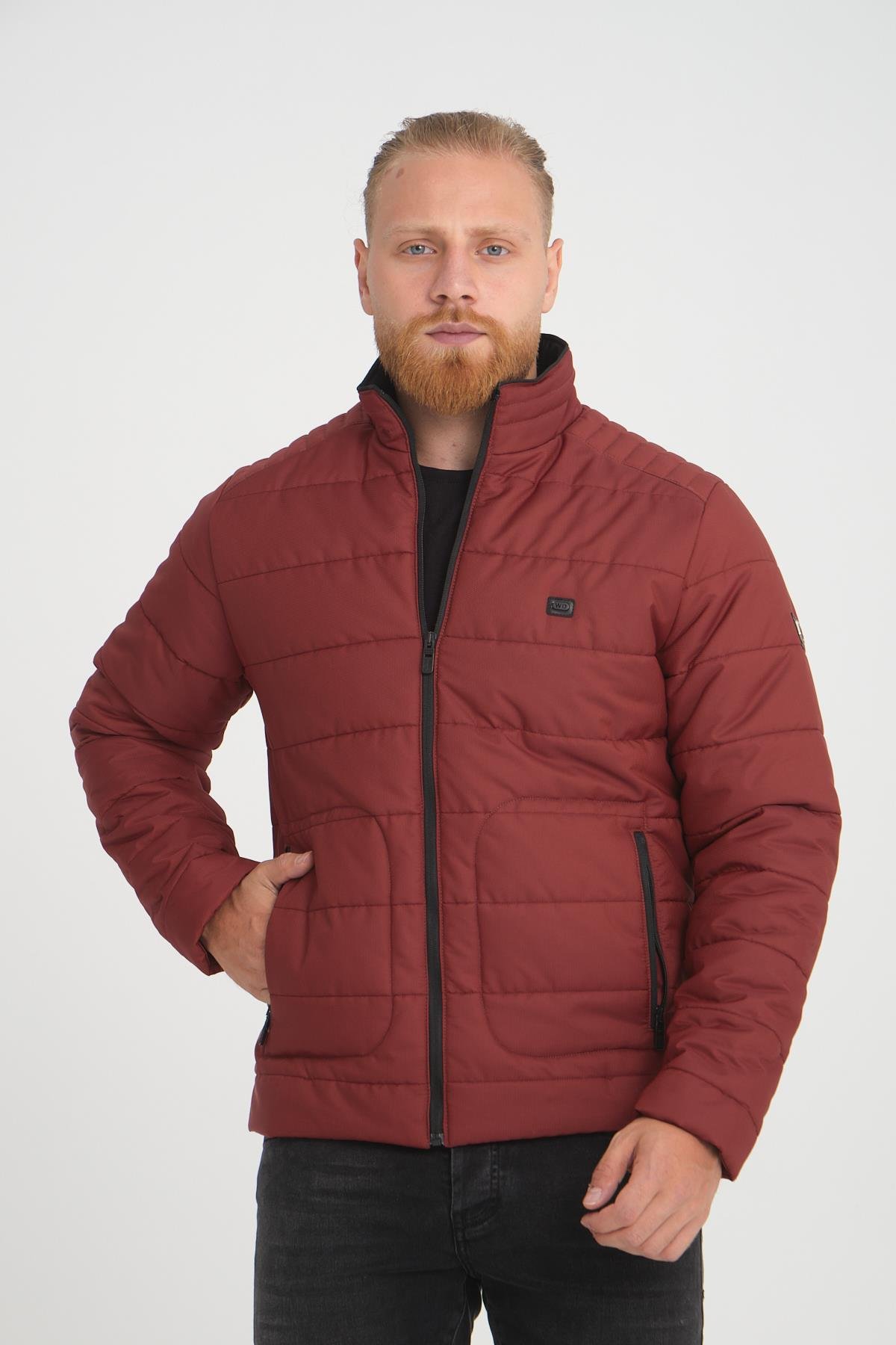Wholesale Burgundy Ripstop Stand Collar Waterproof Jacket 3084B