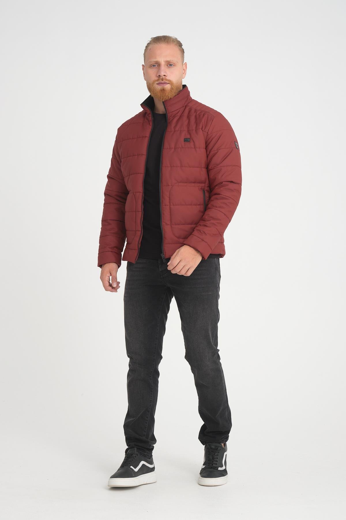 Wholesale Burgundy Ripstop Stand Collar Waterproof Jacket 3084B
