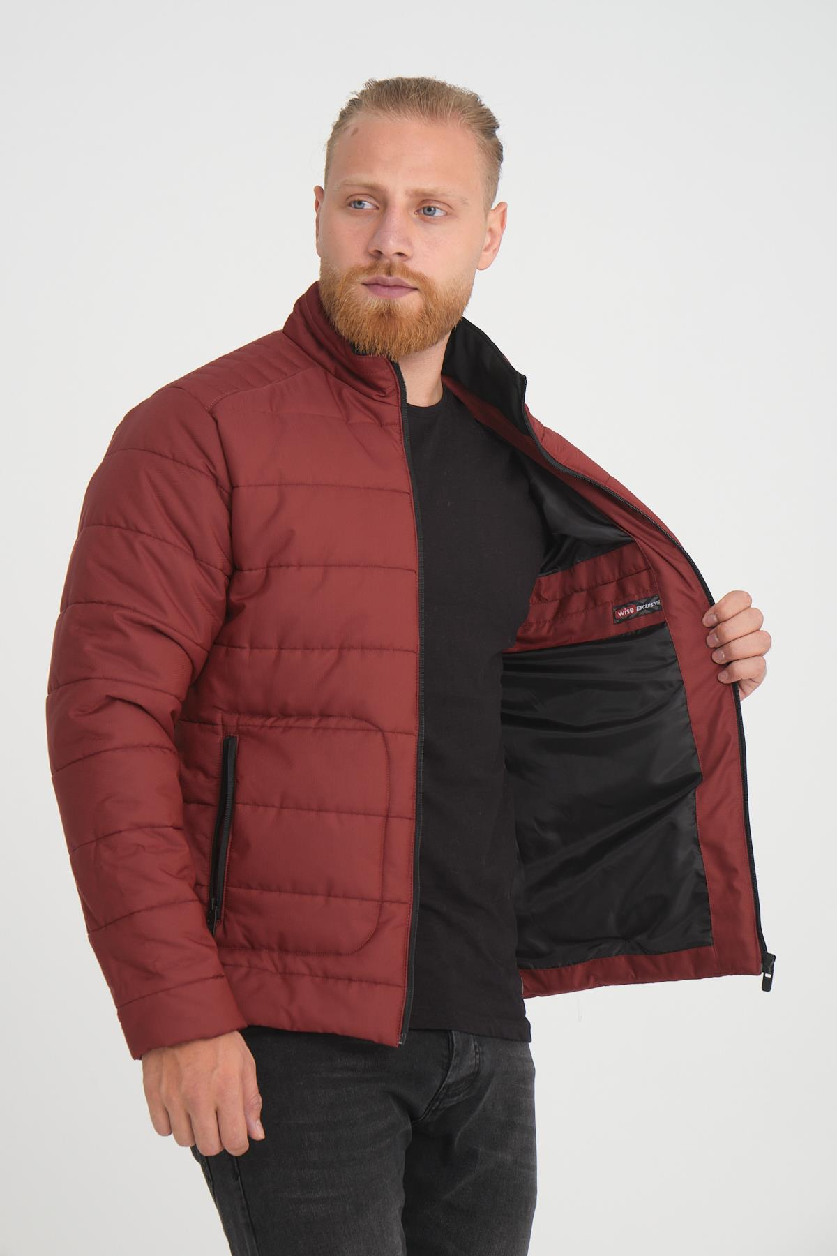 Wholesale Burgundy Ripstop Stand Collar Waterproof Jacket 3084B
