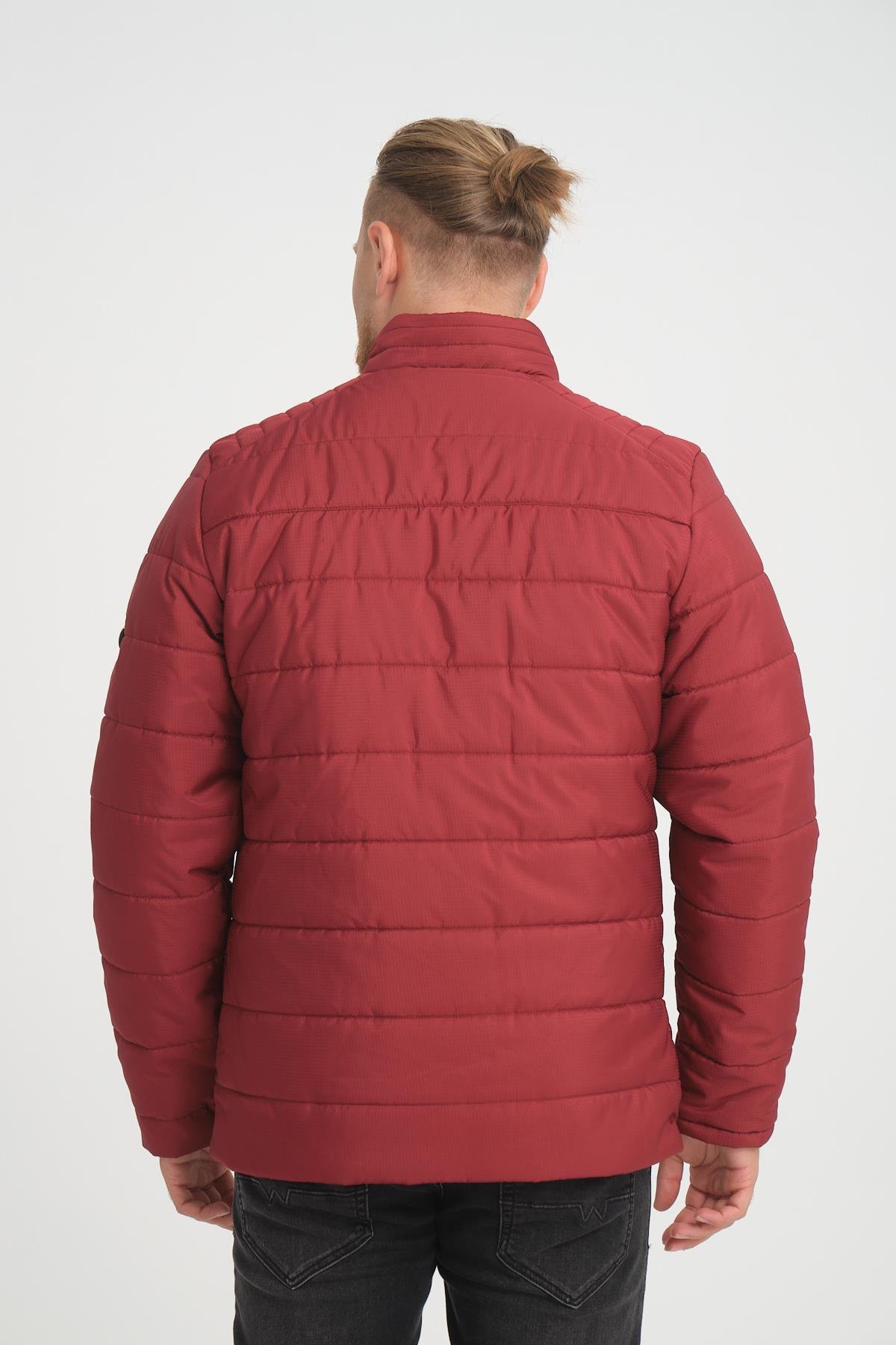 Wholesale Burgundy Ripstop Stand Collar Waterproof Jacket 3084B