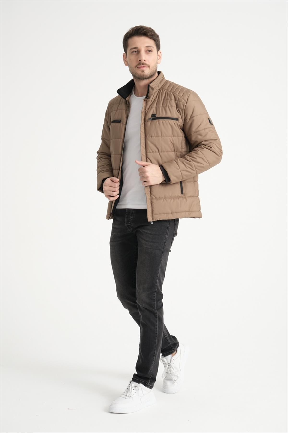 Wholesale Camel Double Zipper Pocket Stand Collar Jacket 3082C