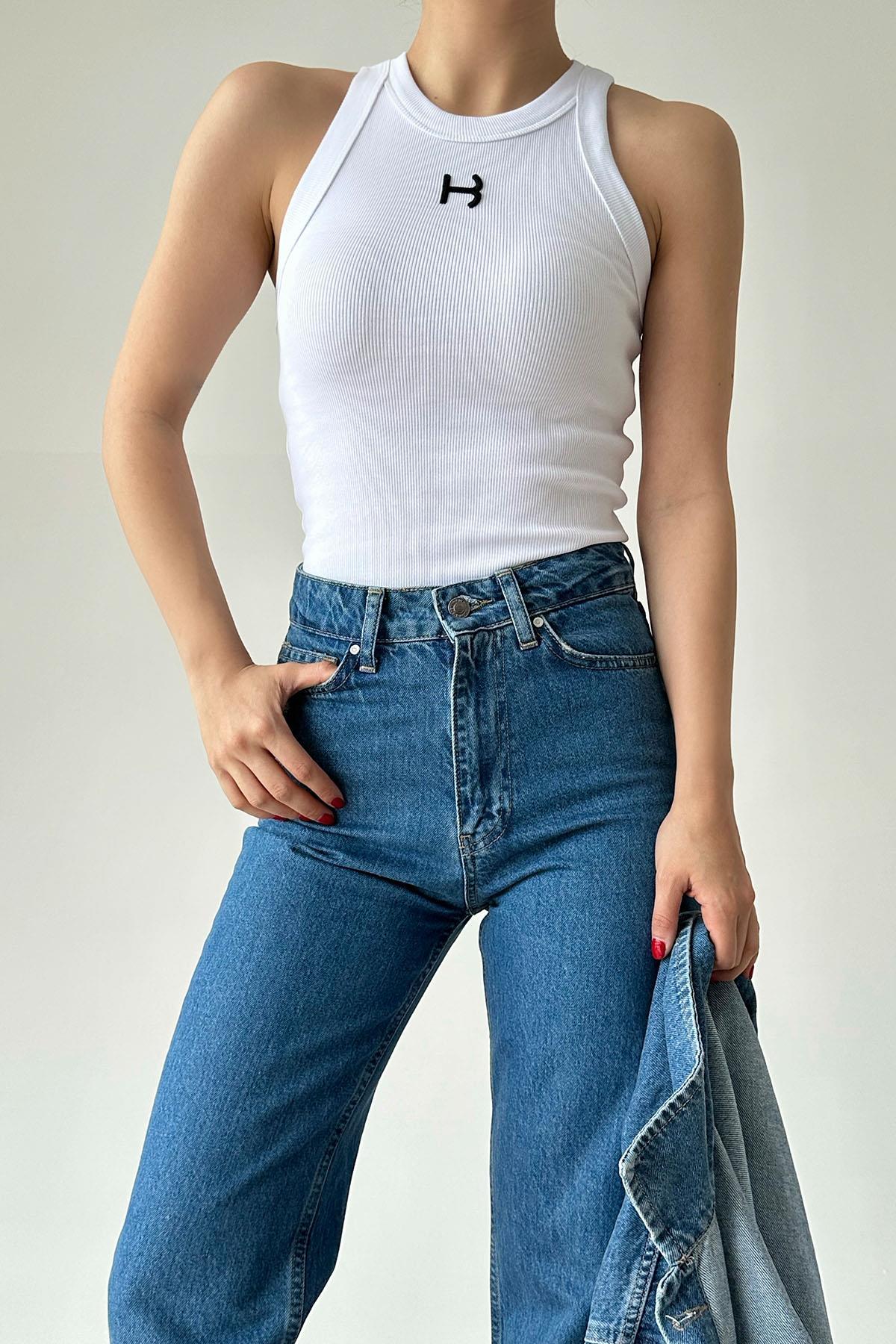 Çapa Desenli Atlet - Beyaz