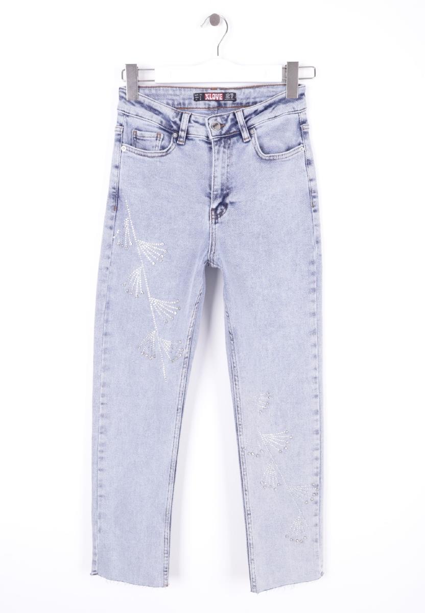 Çapraz Taşlı Mom Fit Kot Pantolon 7054-08-(26-31)
