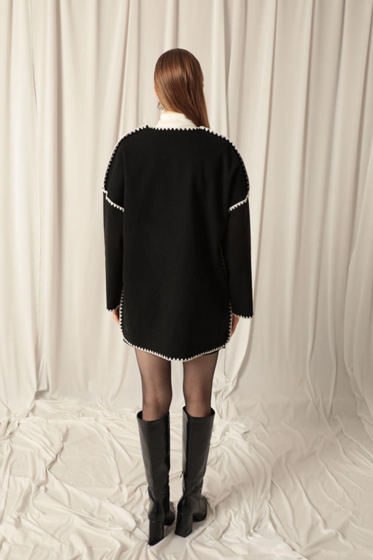 Cashmere Fabric Women's Black/Ecru Design Jacket