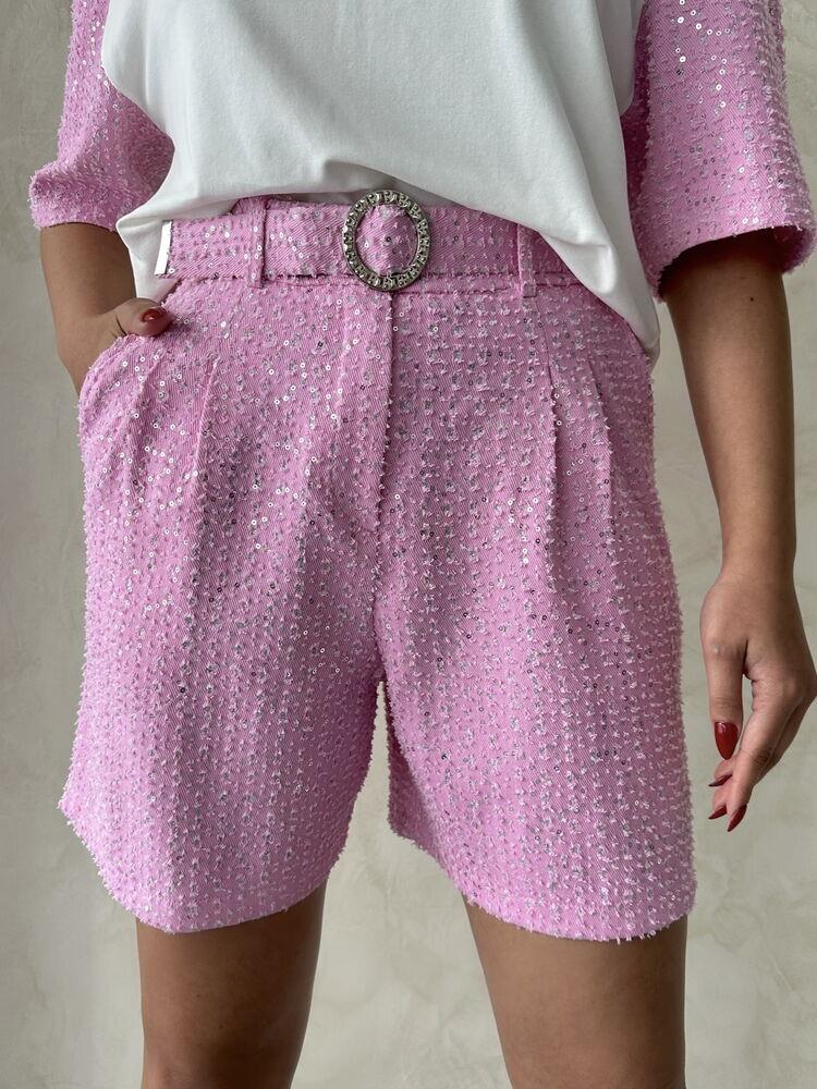 D 2786 PULLU KOT ŞORT - PEMBE