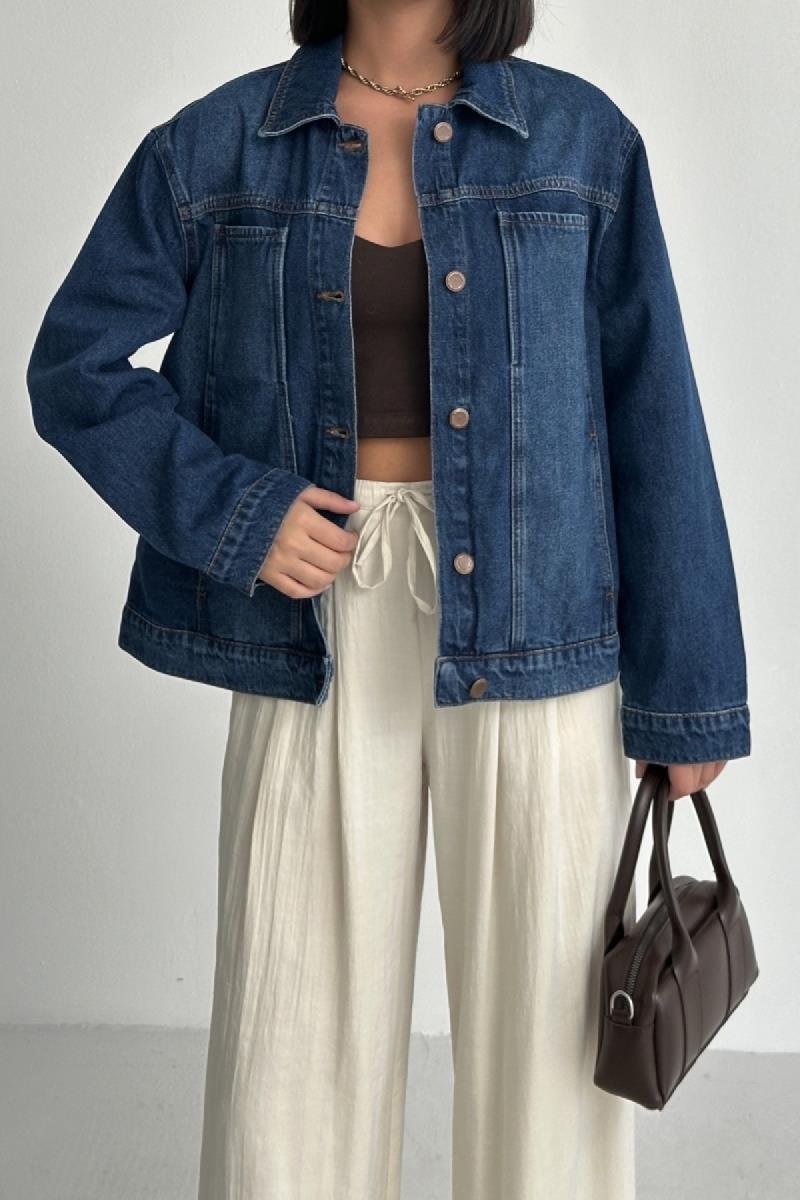 Dikiş Detaylı Kot Gömlek 6153-01-(S-XL)