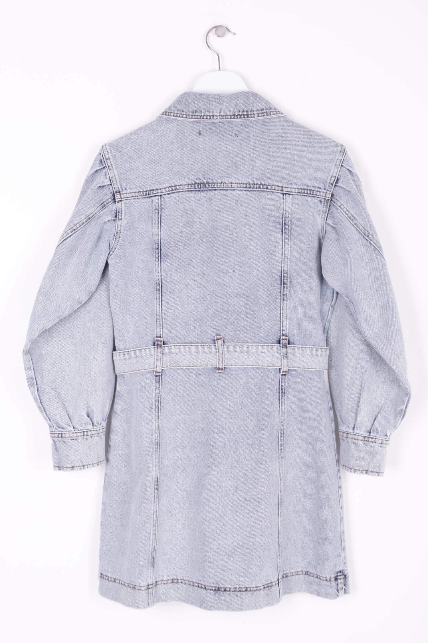 Düğmeli Balon Kol Kot Elbise 3005-08-(S-XL-6)