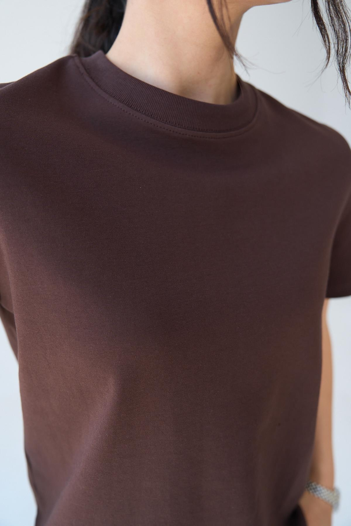 Düz Renk T-Shirt - KAHVE