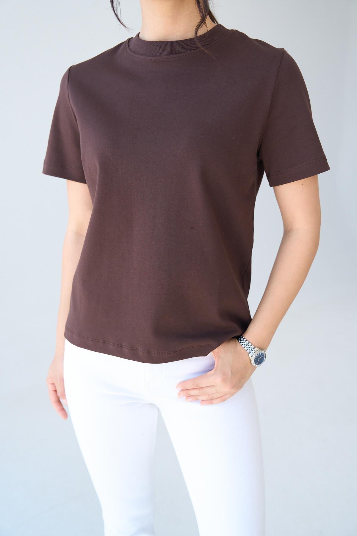 Düz Renk T-Shirt - KAHVE