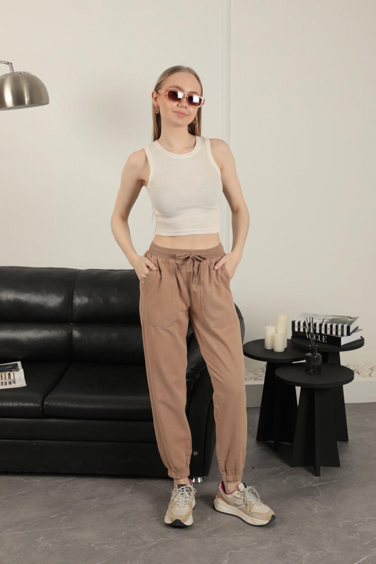 Elastic Leg Women's Trousers-Camel