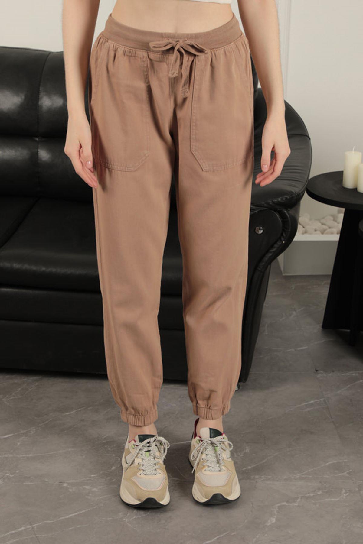 Elastic Leg Women's Trousers-Camel