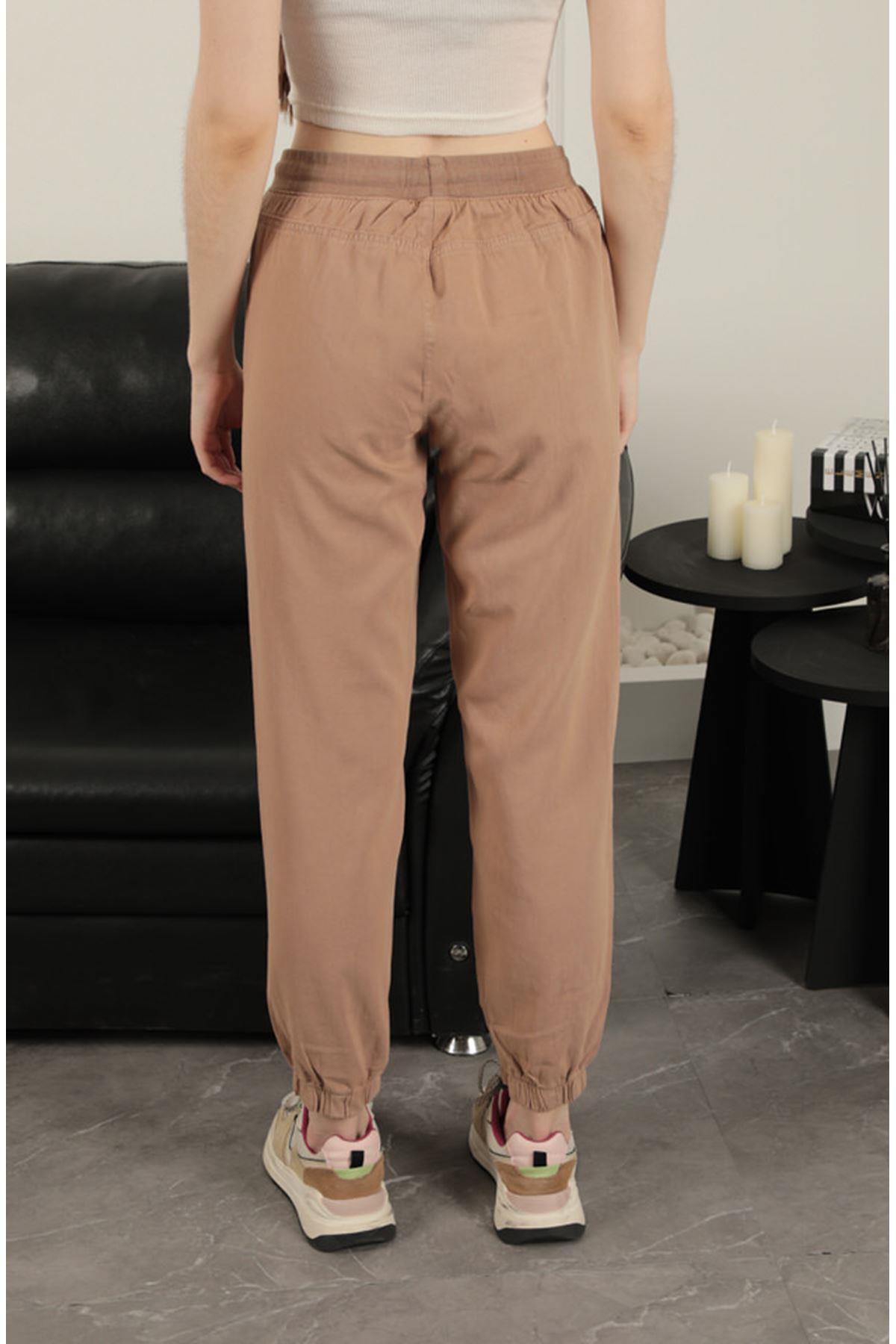 Elastic Leg Women's Trousers-Camel