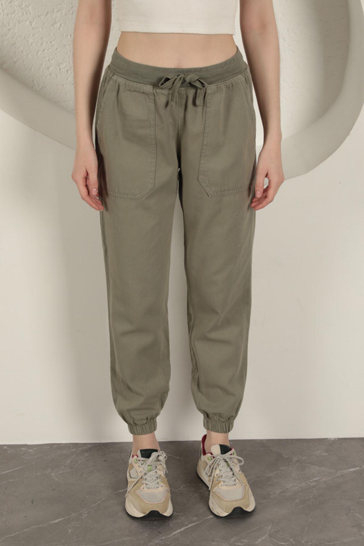 Elastic Leg Women's Trousers-Khaki