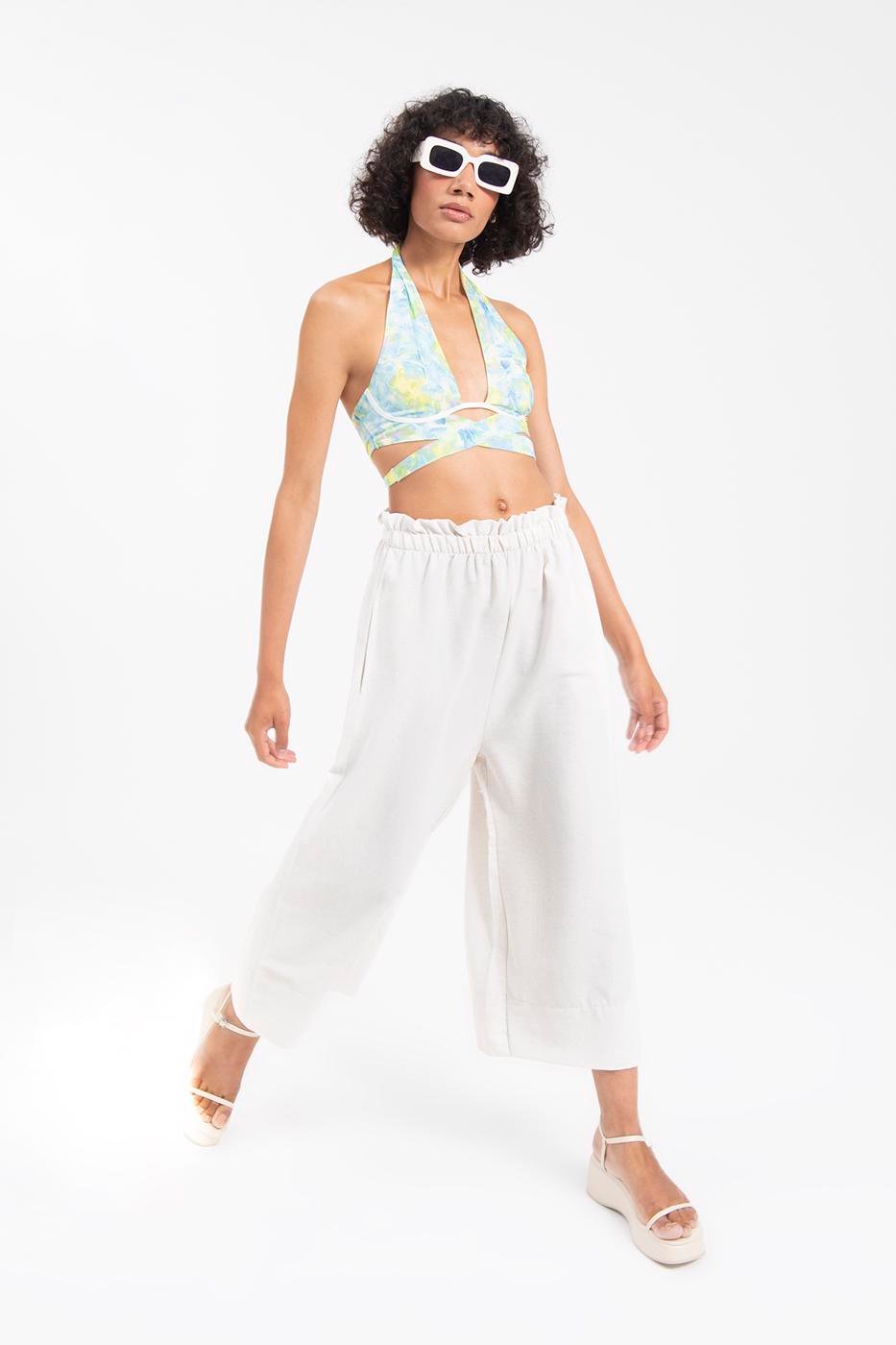 Elastic Waist Band Wide Leg Pants