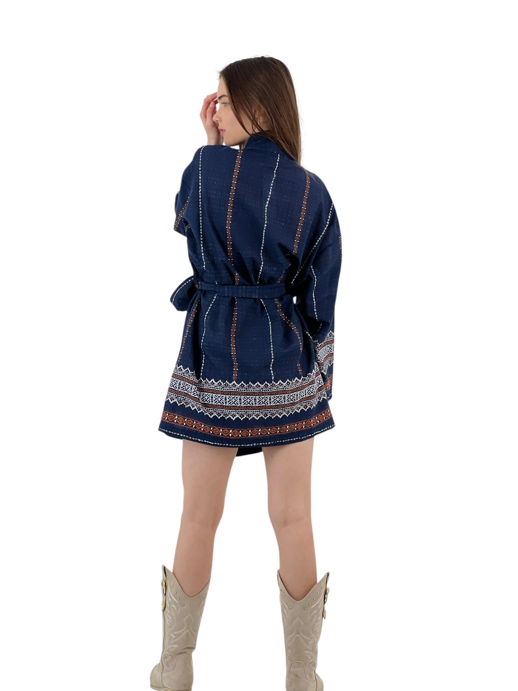 Etnik Desenli Haki Kimono