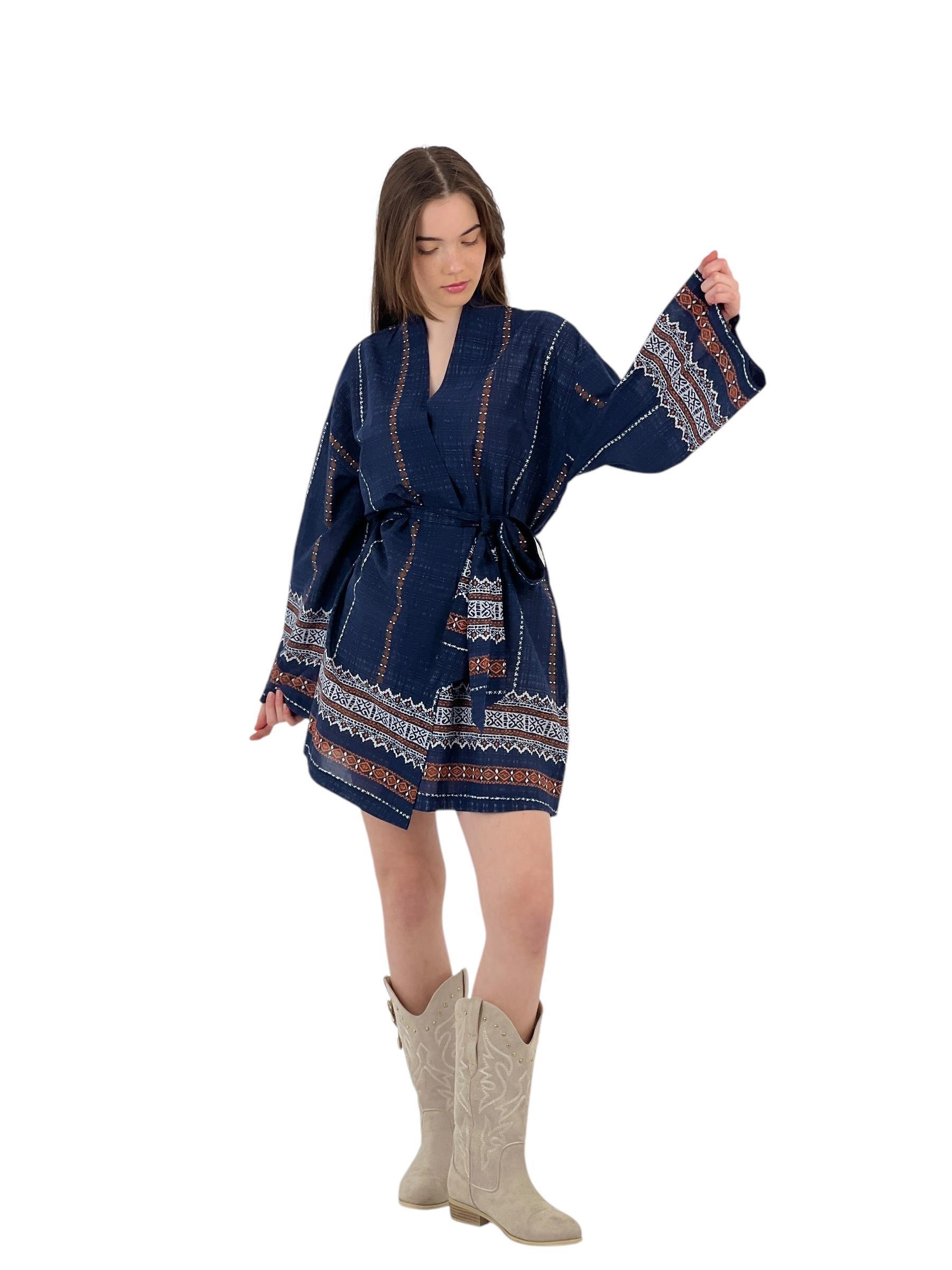 Etnik Desenli Haki Kimono