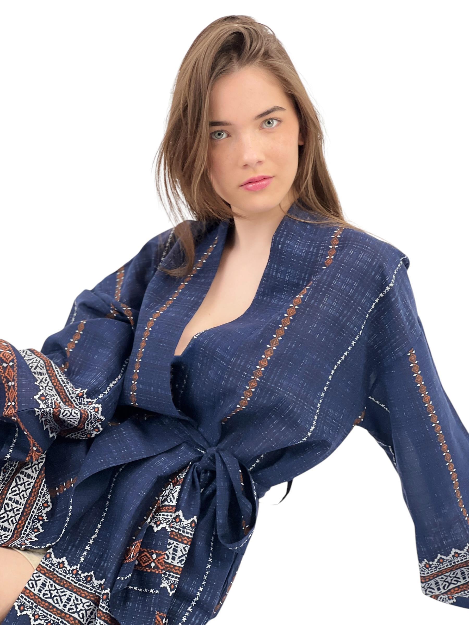 Etnik Desenli Haki Kimono