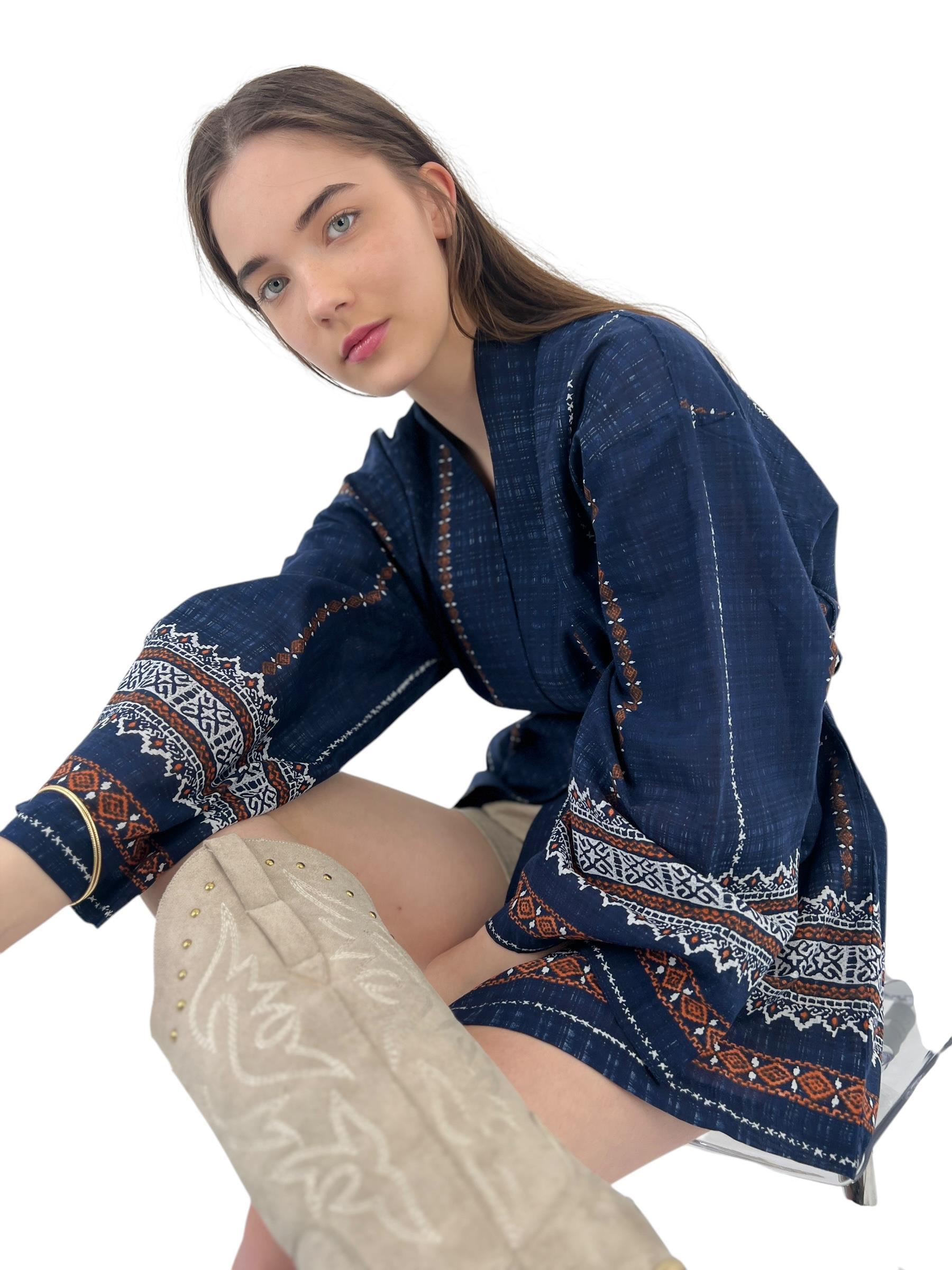 Etnik Desenli Haki Kimono