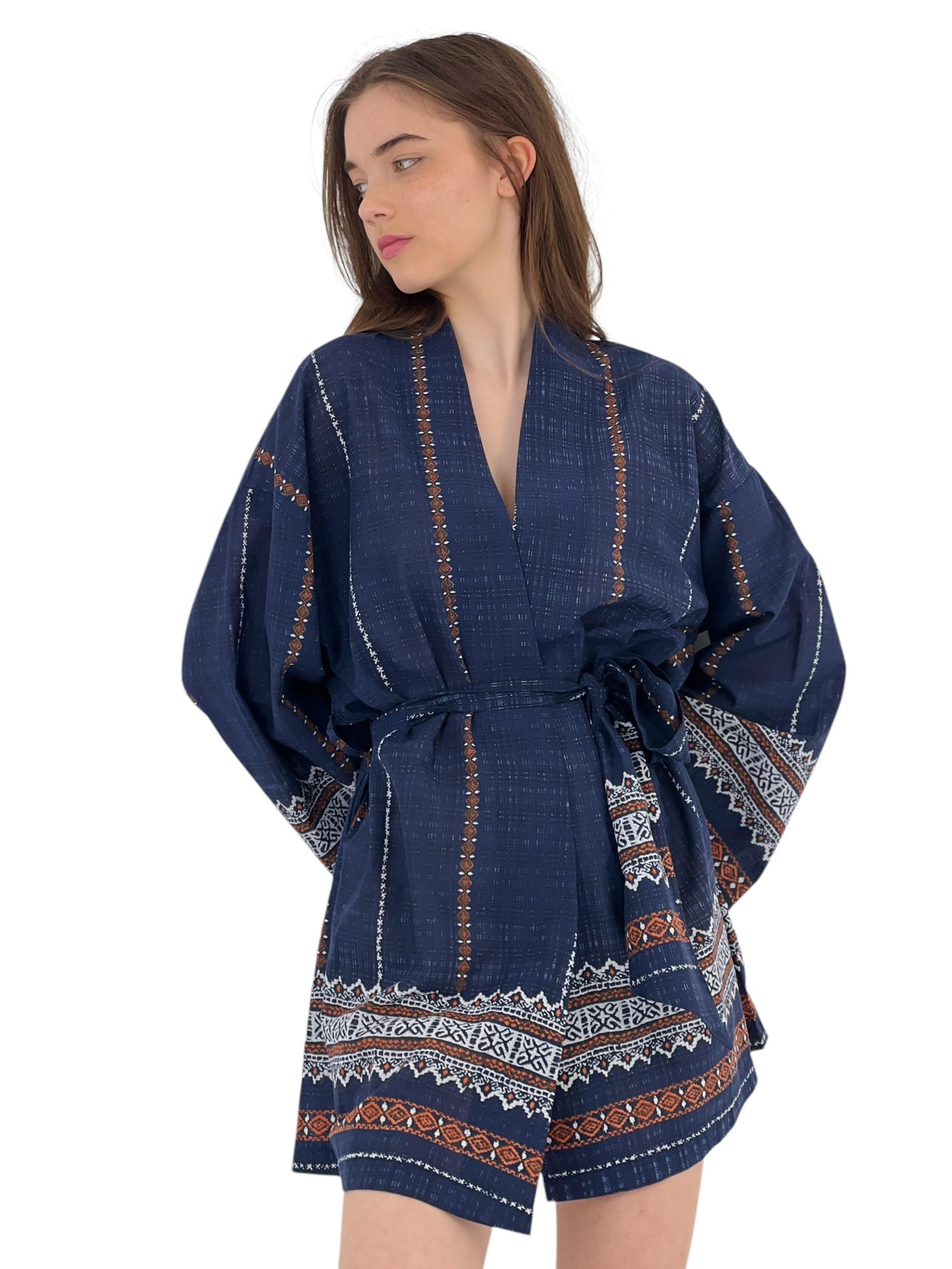 Etnik Desenli Haki Kimono