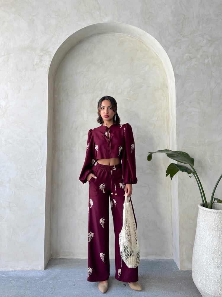 F 1712 NAKIŞLI PANTOLON - BORDO